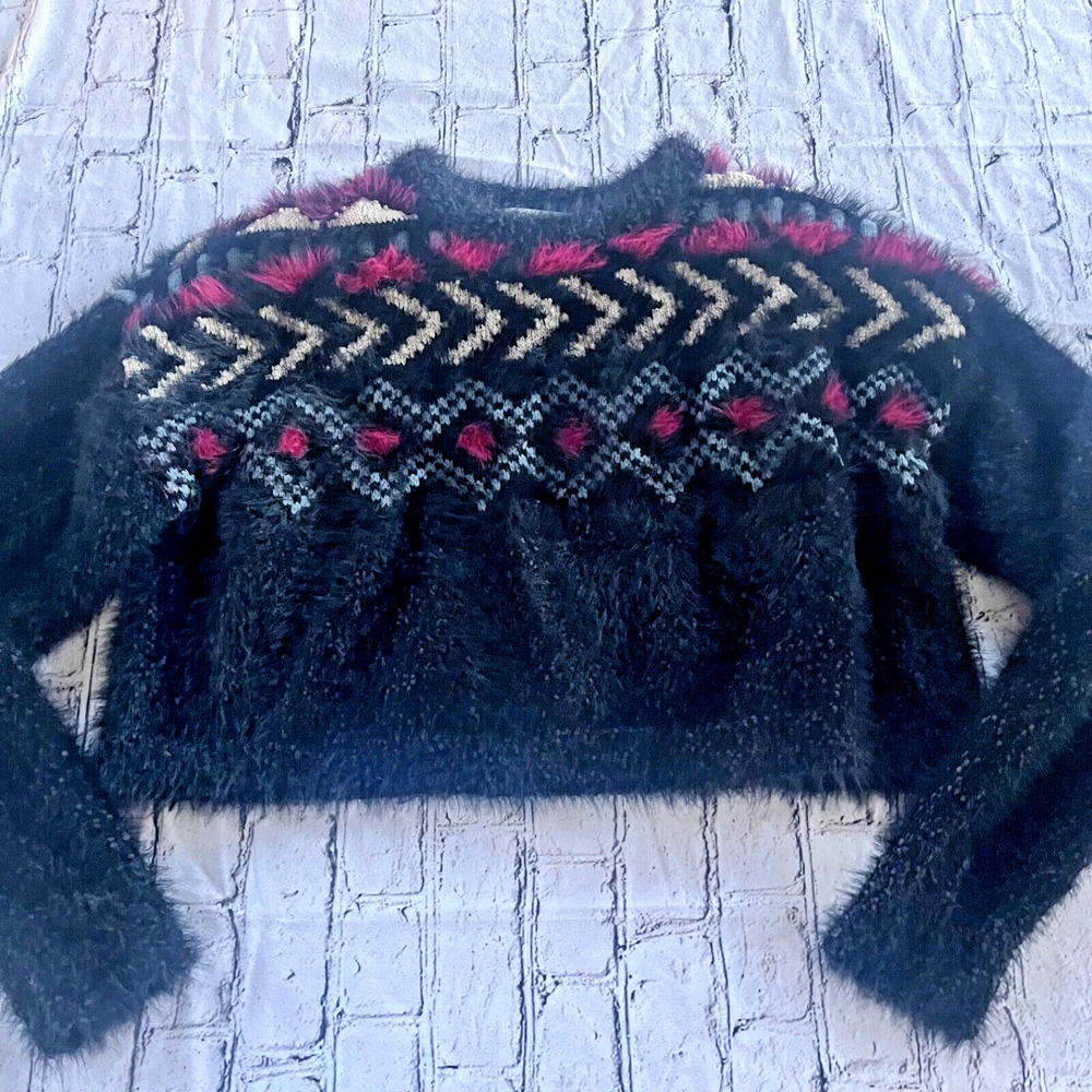 Vintage Arizona Jean Co. 3D Crop Sweater Y2K 90's Retro Fuzzy Soft L Geometric